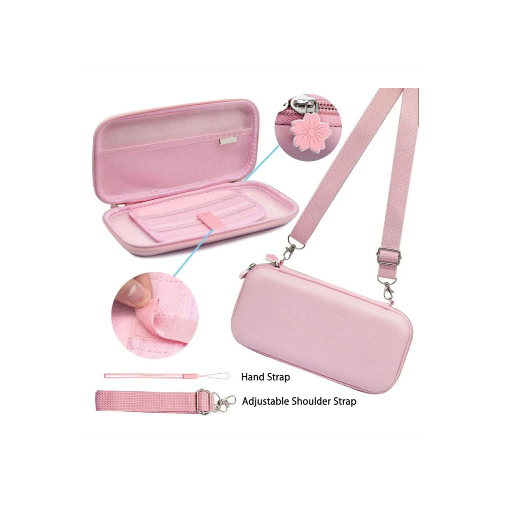 Set accesorii 10 în 1 pentru Nintendo Switch OLED, Husă Sakura roz, sticlă protecție, suport reglabil – Roz Second-Hand SH