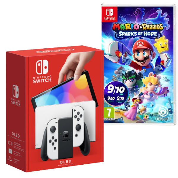 Consola Nintendo Switch OLED cu Joy-Cons ALB/WHITE + Joc Mario + Rabbids Sparks of Hope Nintendo Switch NOU