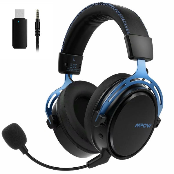 Casti Gaming Mpow Air 2.4g Wireless pentru PlayStation PS4, PS5, PC, Microfon cu Noise Cancelling, NOU Albastru