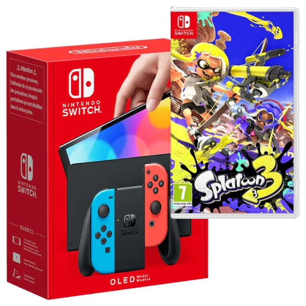 Consola Nintendo Switch OLED cu Joy-Cons RED/BLUE + Joc Splatoon 3 NOU