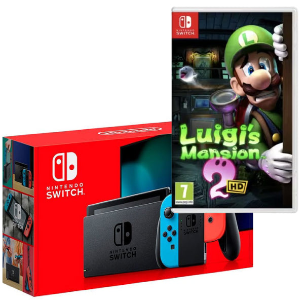 Consola Nintendo Switch V2 cu JOY-CONS Red/Blue Nou + Joc Luigi’s Mansion 2 NOU