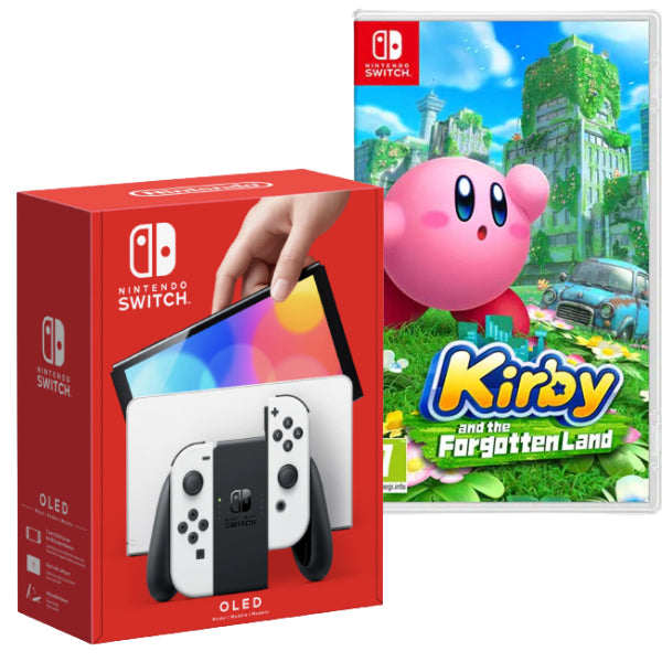 Consola Nintendo Switch OLED cu Joy-Cons ALB/WHITE + Kirby and the Forgotten Land NOU