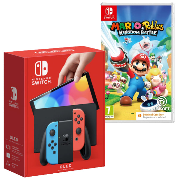 Consola Nintendo Switch OLED cu Joy-Cons RED/BLUE + Joc Mario + Rabbids Kingdom Battle NOU