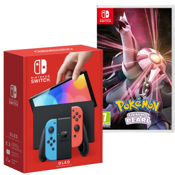 Consola Nintendo Switch OLED cu Joy-Cons RED/BLUE + Joc Pokemon Shining Pearl NOU