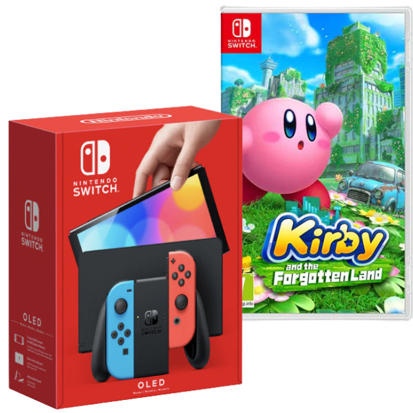 Consola Nintendo Switch OLED cu Joy-Cons RED/BLUE + Kirby and the Forgotten Land NOU