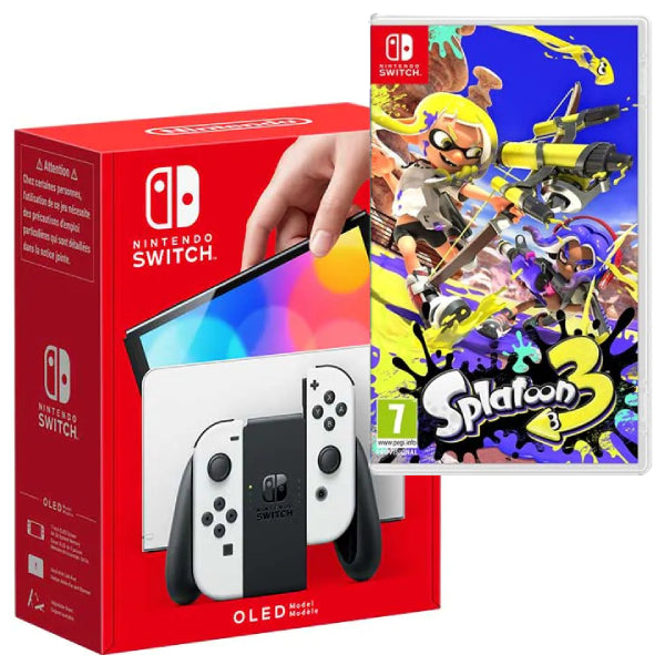 Consola Nintendo Switch OLED cu Joy-Cons WHITE/ALB +Joc Splatoon 3 NOU