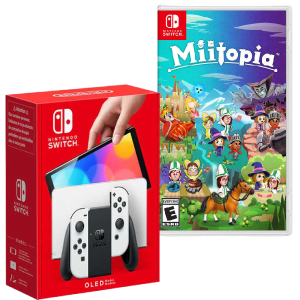 Consola Nintendo Switch OLED cu Joy-Cons ALB/WHITE + Joc Miitopia NOU