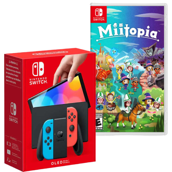 Consola Nintendo Switch OLED cu Joy-Cons RED/BLUE + Joc Miitopia NOU