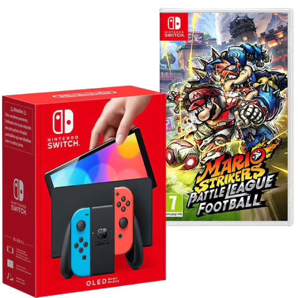 Consola Nintendo Switch OLED cu Joy-Cons RED/BLUE + Joc Mario Strikers Battle League Football NOU