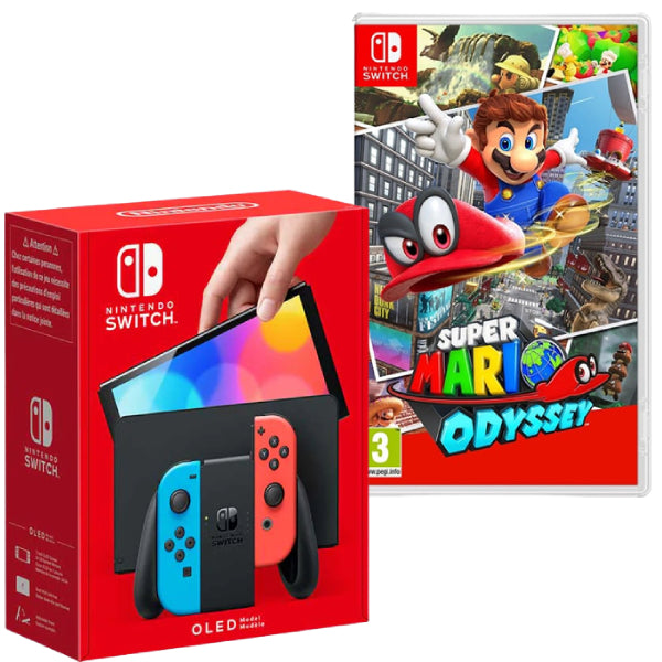 Consola Nintendo Switch OLED cu Joy-Cons RED/BLUE + Joc Super Mario Odyssey NOU