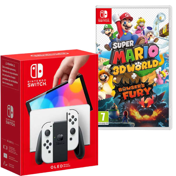 Consola Nintendo Switch OLED cu Joy-Cons ALB/WHITE + Joc Super Mario 3D World: Bowser’s Fury NOU