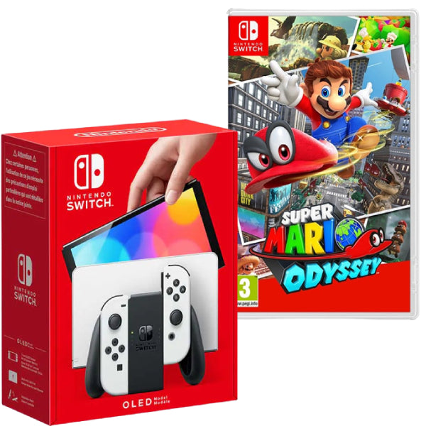 Consola Nintendo Switch OLED cu Joy-Cons ALB/WHITE + Joc Super Mario Odyssey NOU