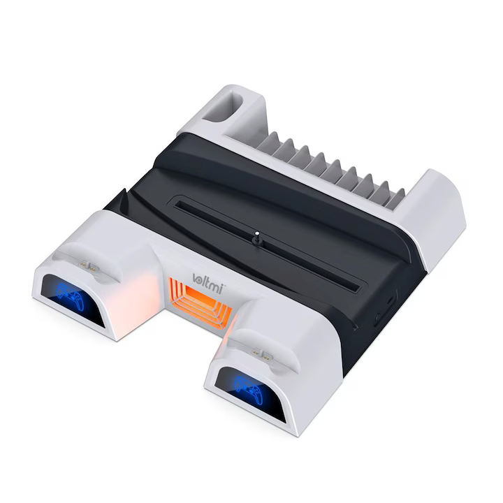 Stand vertical de incarcare Voltmi, Dual Charge, 5V, 2x port USB 3.0, 10 sloturi CD, Alb pentru PlayStation 5 Second-Hand SH
