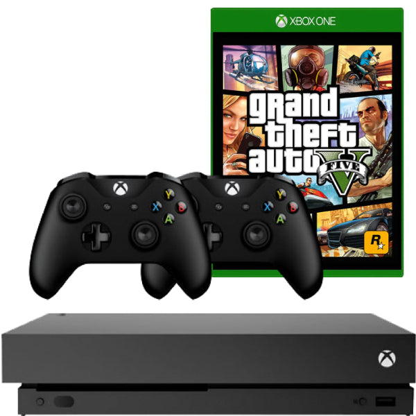 Consola Microsoft Xbox One X, 1TB, NEGRU + 2 Controllere Second-Hand + Joc GTA 5