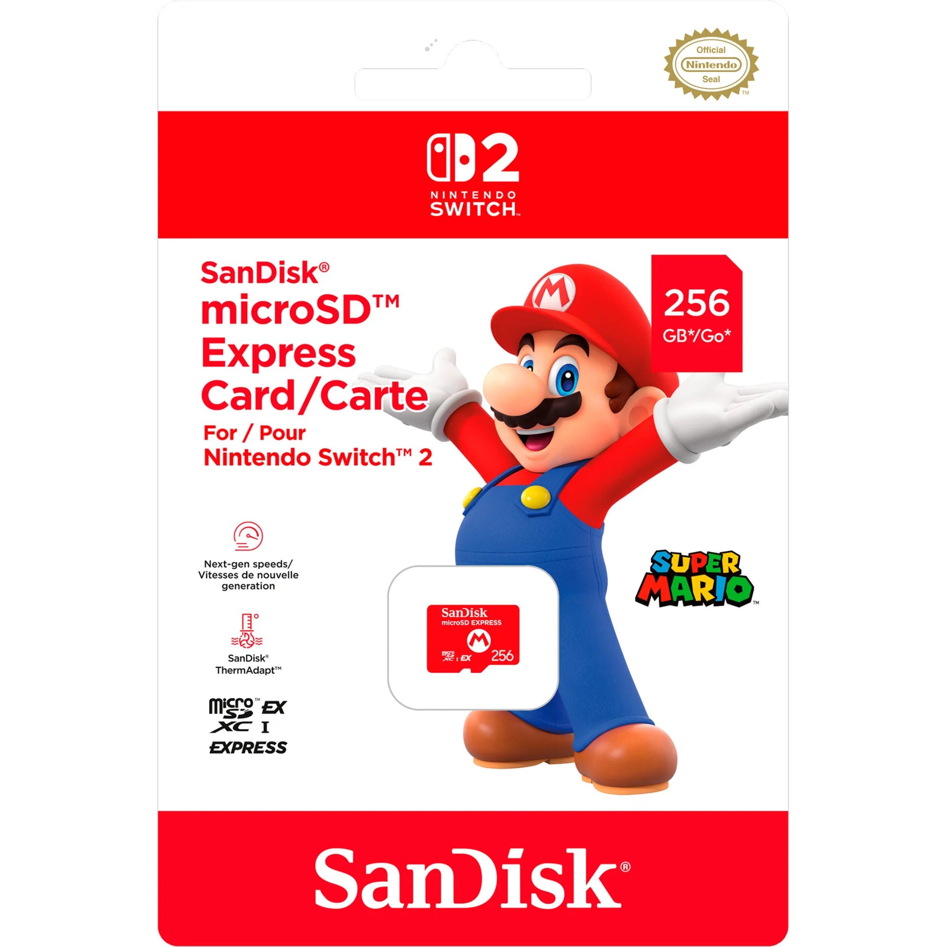 Card microSD SanDisk 256GB Mario Edition pentru Nintendo Switch, stocare rapidă – Roșu NOU