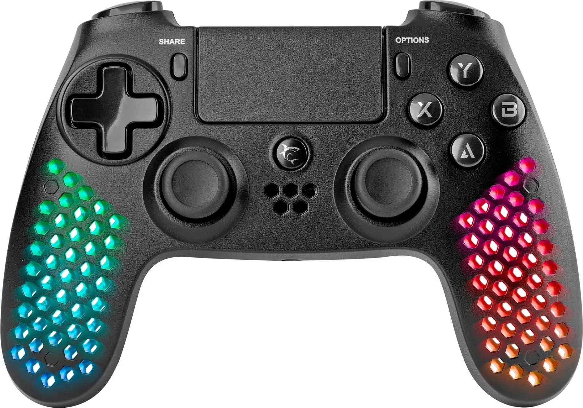Controller Wireless White Shark GPW-4009 Legatus pentru PS4 / PS3 / PC / Android / iOS, RGB, Vibrații – Negru Second-Hand SH