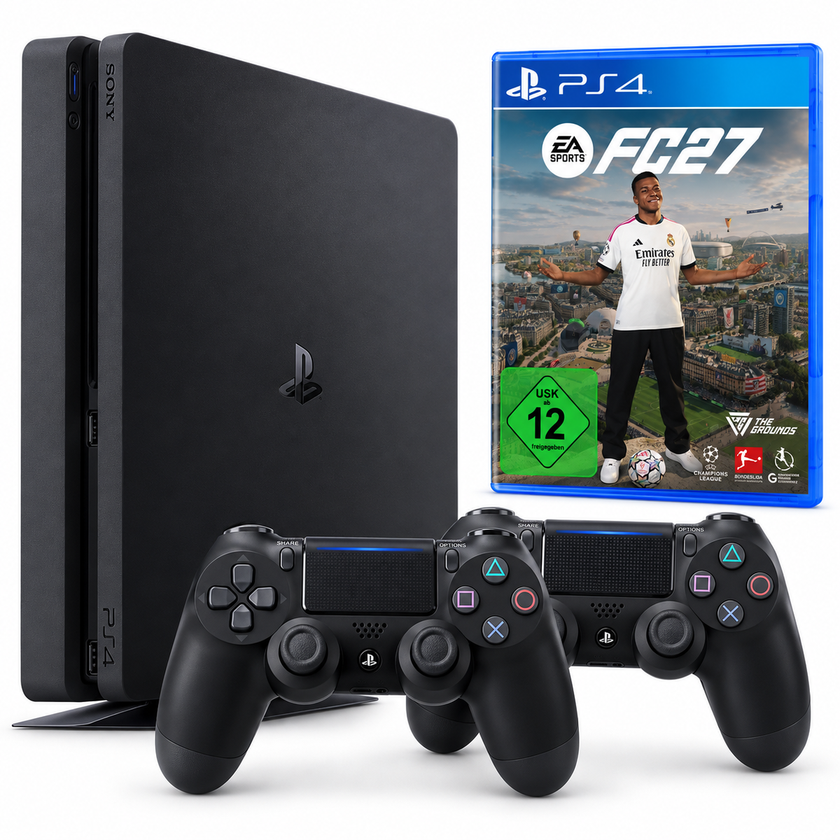 Consolă Sony PlayStation 4 PS4 Slim 1 TB + 2 Controllere + Joc FIFA 27 Second-Hand SH