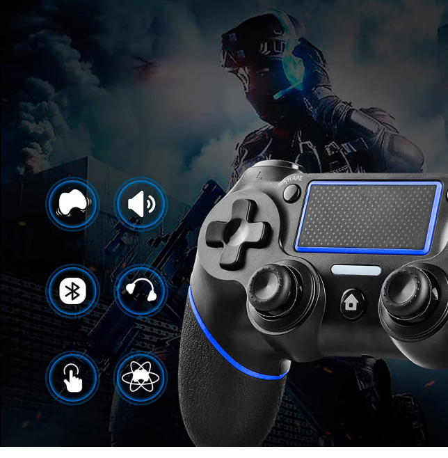Controller Wireless OUYLAF pentru PS4 / PS4 Slim / PS4 Pro / PC / TV, Bluetooth, Vibrații, Touchpad – Negru/Albastru Second-Hand SH