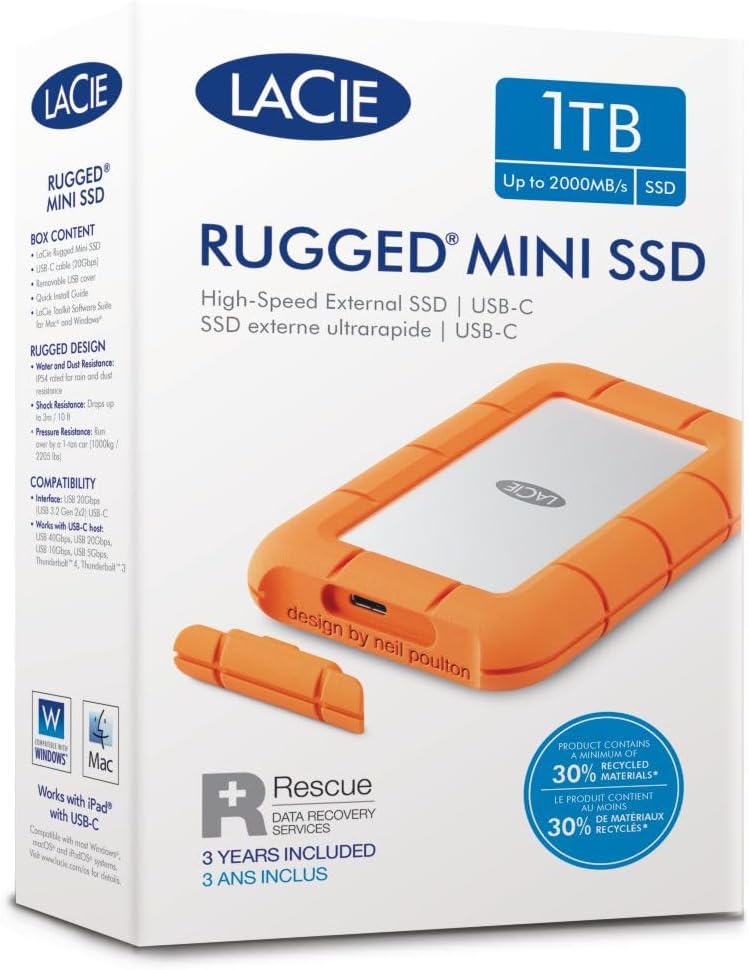 SSD Extern LACIE Rugged Mini STMF1000400 1TB USB-C 2000MB/s