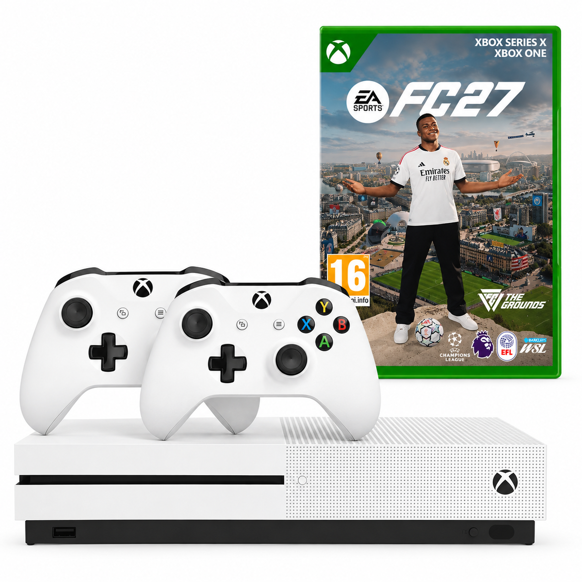 Consolă Microsoft Xbox One S 500GB, Alb Second-Hand SH + 2 Controllere Second-Hand SH + Joc FIFA 27 Second-Hand SH