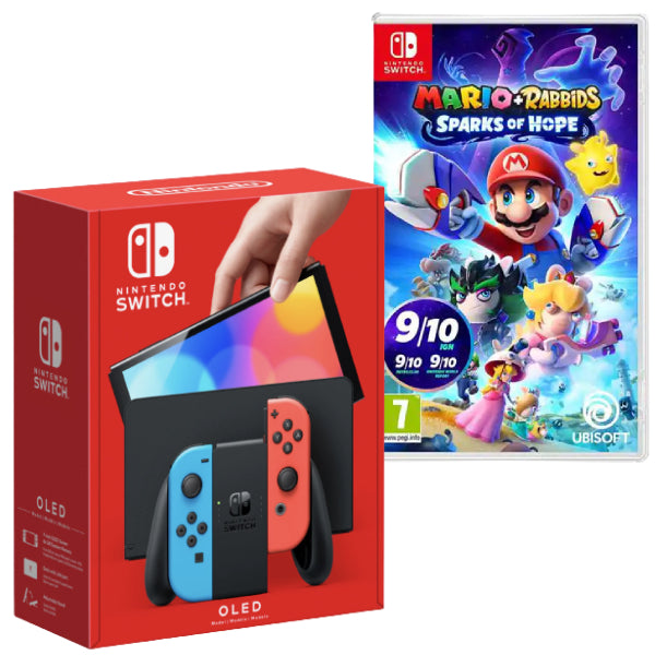 Consola Nintendo Switch OLED cu Joy-Cons RED/BLUE + Joc Mario + Rabbids Sparks of Hope Nintendo Switch NOU