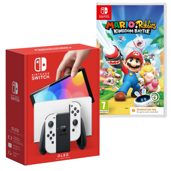 Consola Nintendo Switch OLED cu Joy-Cons ALB/WHITE + Joc Mario + Rabbids Kingdom Battle NOU
