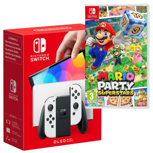 Consola Nintendo Switch OLED cu Joy-Cons WHITE/ALB + Joc Super Mario Party NOU