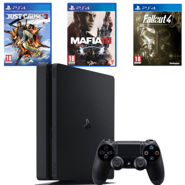 Pachet Consola Sony PlayStation 4 PS4 SLIM 500GB + Controller + 3 JOCURI Second-Hand SH