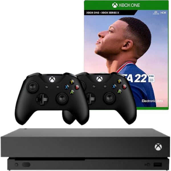 Consola Microsoft Xbox One X, 1TB, NEGRU + 2 Controllere Second-Hand + Joc FIFA 22