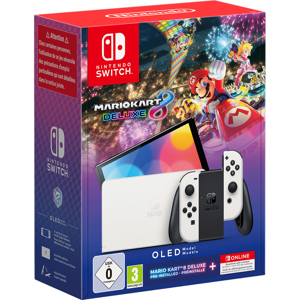 Consola Nintendo Switch OLED ALB + Mario Kart 8 Deluxe + 12 luni abonament Nintendo Switch Online NOU