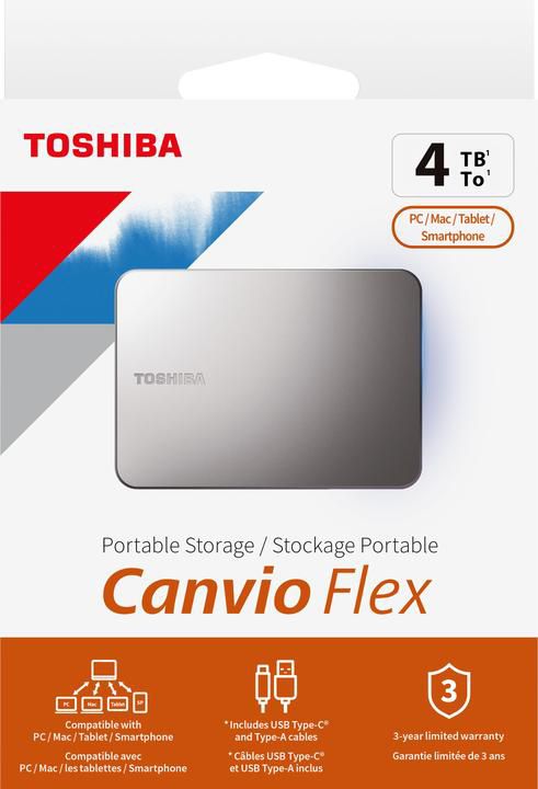 HDD Extern Toshiba Canvio Flex 4TB, USB 3.2 Gen 1, 2.5”, exFAT – Warm Silver NOU