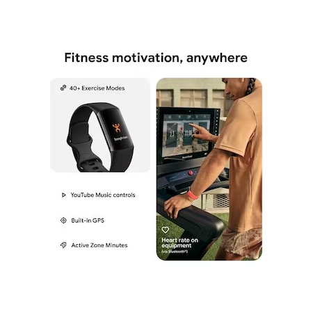 Bratara fitness Fitbit Charge 6, GPS + GLONASS, Rezistenta la apa 50M, Bluetooth, NFC Negru NOU
