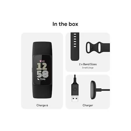 Bratara fitness Fitbit Charge 6, GPS + GLONASS, Rezistenta la apa 50M, Bluetooth, NFC Negru NOU